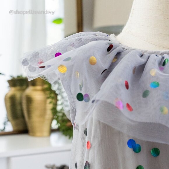 Cuteheads 2T Girl's Gray Tulle Confetti Polka Dot Party Dress - Picture 7 of 10